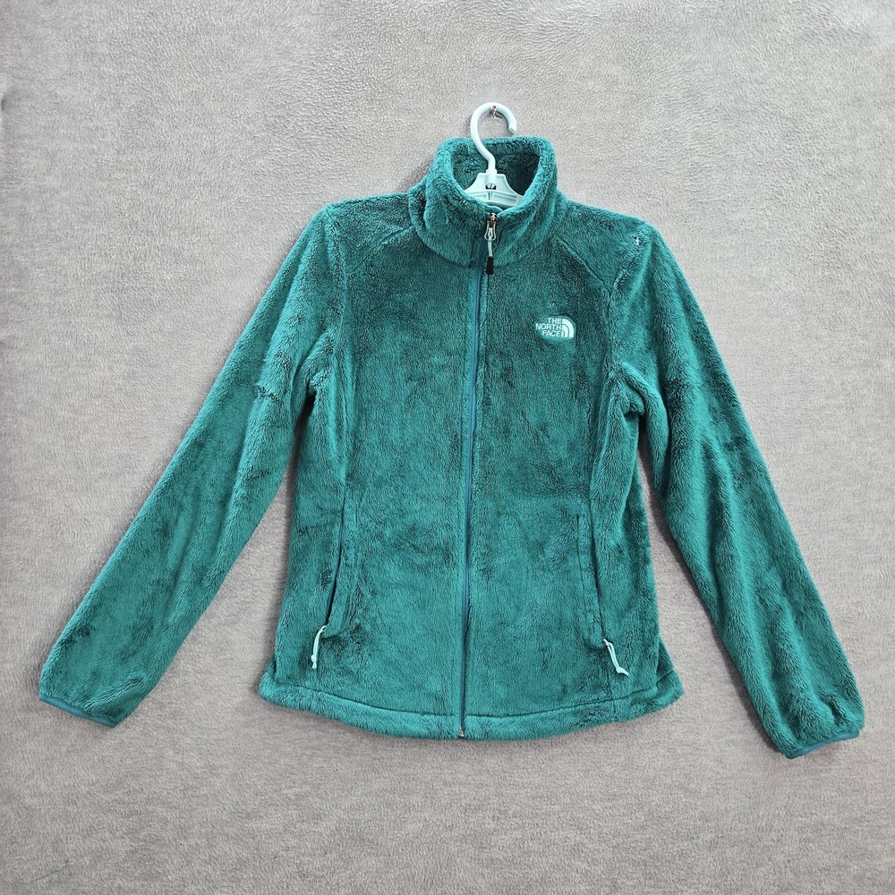 The North Face Women Jacket S Teal Sherpa Logo Full Zip Mock Neck Zipped Pockets